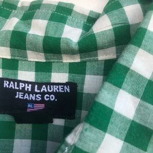 Ralph Lauren Green and white Long Sleeve Shirt. Men Long Sleeve 100% Cotton